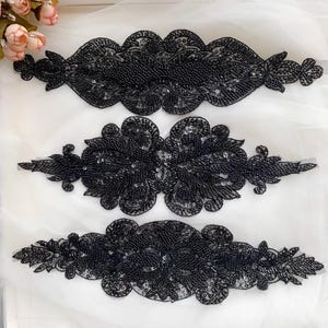 Delicaat pailletten borduurwerk zwarte kant appliqué kralen borduurwerk pailletten patch toevoeging naaimotief voor dans kostuum ambacht