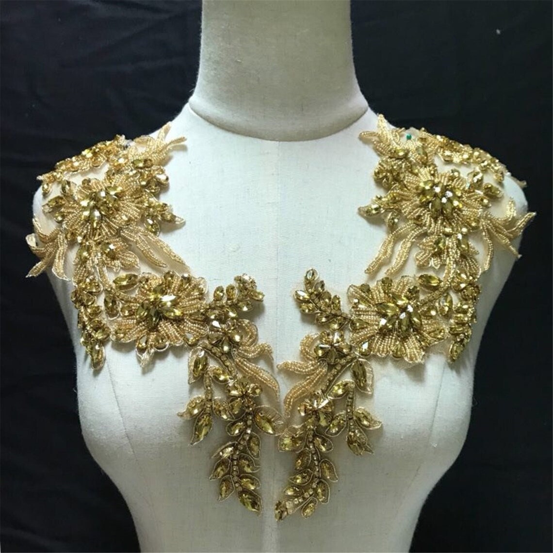 5 Color Exquisite Rhinestone Heavy Beads Applique BodiceLace Embellishment Applique Vintage Bling Accents for Evening, Engagement,Prom Dress