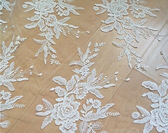 Off White Rose Flower Embroidery lace With Sequin Embroidery Lace Fabric Sold by the Yard For Bridal Embroidery Lace, Couture lace