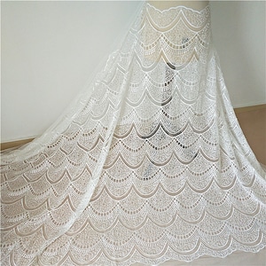 Bohemian Off White Beaded Flower Embroidery With Sequins Overlay Tulle Lace Fabric Delicater Embroidery Lace For Wedding Dress Sold by Yard