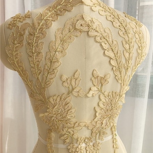 Corded Soft Lace Applique Flower Vine Patch Embroidery Lace Motif Cotton Appliques Addition For Wedding Dress Bridal Veil