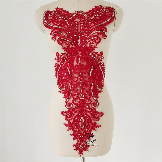 Red Bodice Beaded Sequined Lace Applique Embroidery Flower Lace Patch  V-neck Sewing Applique Sewing on Costume Wedding Bridal Dress DIY Trim -  Etsy