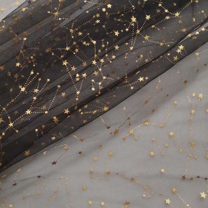 Galaxy Gold Stars Print Tela de encaje de tul Tela de tul suave Tela de encaje de constelación de malla suave para proyectos artesanales Vestido Tren Vendido cortado a medida