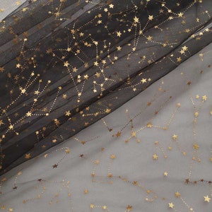 Galaxy Gold Stars Print Tulle lace fabric Soft Tulle Fabric Soft Mesh Constellation Lace Fabric for Craft Projects Dress Train Sold By Yard