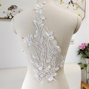 Ivory Leaves Wedding Dress Lace Applique, Leaf Embroidery Bridal Gown Lace Applique, Bridal Veil Lace, Lace Applique, Lace Patch