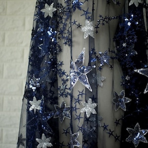 Star Embroidery Sequined Lace Fabric Sparkling Star Lace Tulle Overlay By The Yard For Costumes DIY Gril Dress, Party Dress