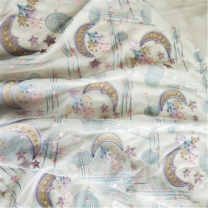 Star Moon Embroidery Tulle Lace Fabric By the Yard Delicate Embroidery Floral Lace Fabric For Princess Gown Costumes 59 inches Width