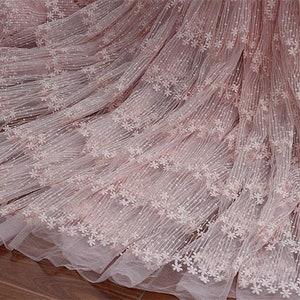 Flower Embroidery Wedding Gown Lace Fabric Lovely Flower Bridal Dress Costume DIY Tulle for Craft Project Dress Train Sold By 1 Yard