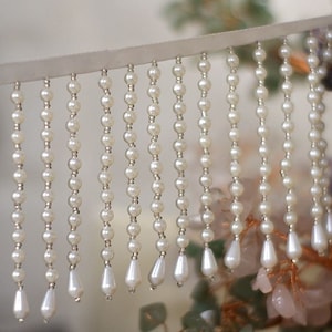 9cm Pearl Beaded Tassel Trim Dangling Tassel Belt Satin Ribbon for DIY Embellishment Home Decor Doll Dress Costumes Curtain Sold by yard