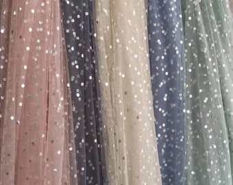 Silver Dot Printing Tulle lace fabric Soft Mesh Constellation Lace Fabric Soft Tulle Fabric For Party Dress, Tutu, Princess dress