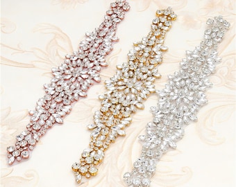 Sparkling Rose Gold Wedding Belt Bling Bridal Belt Rhinestone Applique Crystal Patch Bridesmaid Sash Iron on Bridal Wedding Dress 1 Pice