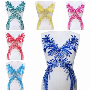 Sparkling Beaded Applique, Rhinestone Applique, Bodice Applique, Crystal Sewing Patch, 3D Beaded Applique Sold By The Piece