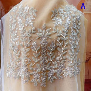 Sequins Beaded Lace Applique Flower Embroidery With Sequin Veil Embellishment For Dress Sewing, Bridal Veil, Dress Patches, Wedding Gowns