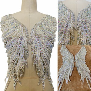 Hecho a mano colorido abalorios Ángel Ala Applique Rhinestone Perla Bordado encaje de lentejuelas Parche Bling Acentos vendidos por 1 pieza
