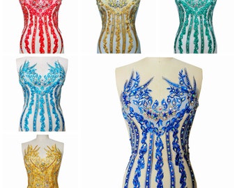 large Rhinestone Beaded Embroidery Patch Bodice Rhinestone Applique Handmade Sequins Motif For  Decoration Wedding Dress