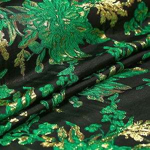 Green Flower Embossed Style Fabric Heavy Jacquard Fabric Brocade Fabric polyester Material By the yard for Haute Couture Costume Suit Design