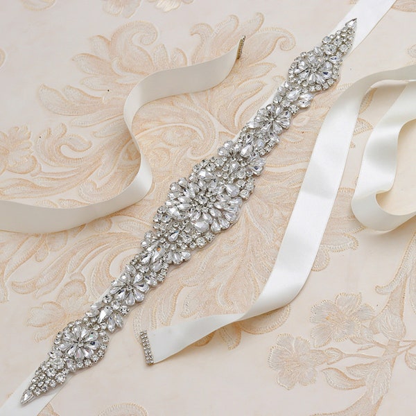 Diamante Bridesmaid Sash Stunning Bridal Belt Rhinestone Applique Silver Wedding Belt Crystal Patch Iron on Bridal Wedding Dress 1 Pice