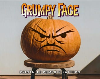Grumpy Face Pumpkin Carving Pattern |  Printable Angry Jack-o-Lantern Stencil for Your Halloween Decor