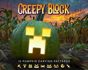 Pixel Gamer Pumpkin Carving Pattern ||  Unique Block Halloween Stencils for Jack-o-Lanterns