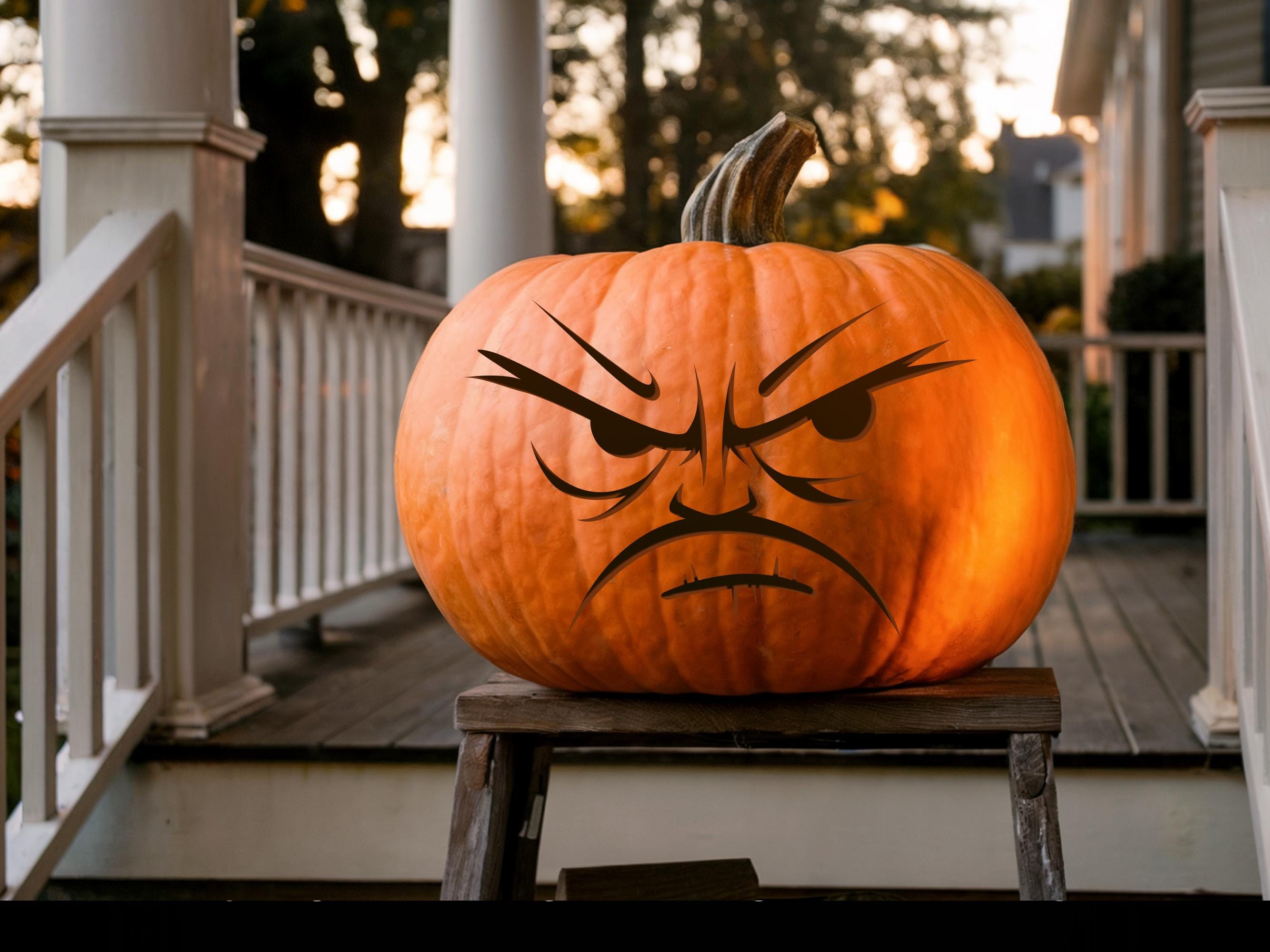 不機嫌そうな顔のカボチャの彫刻パターン | ハロウィーンの装飾に