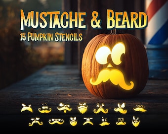 Mustache & Beard Pumpkin Carving Stencils, 15 Funny Jack O Lantern Templates for Adults, Printable Halloween Pattern PDF