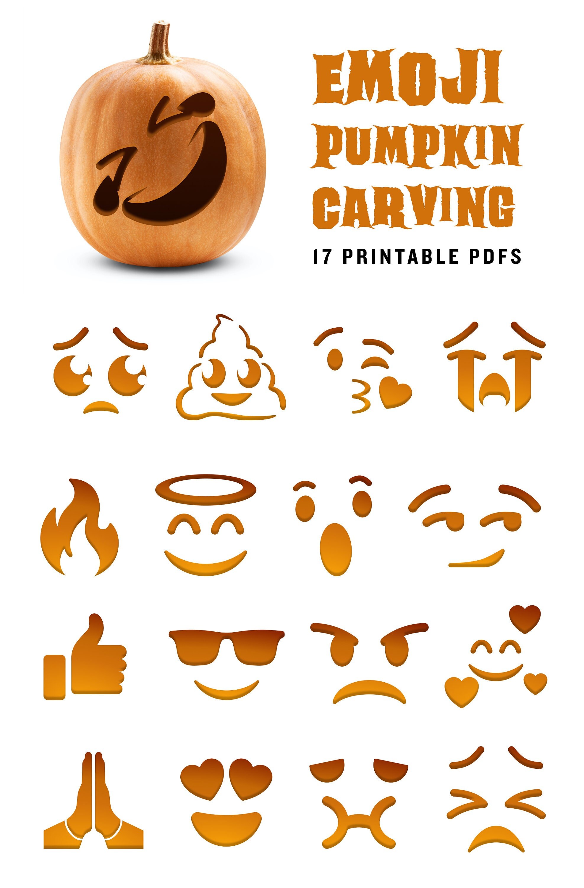 Emoji Pumpkin Carving Printable Stencil Etsy