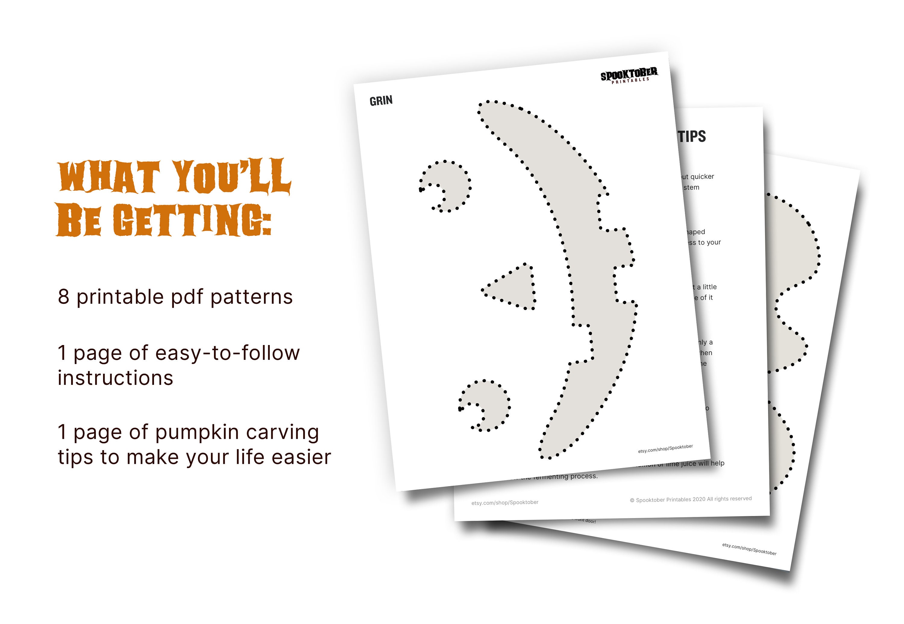 Cute Kawaii Pumpkin Carving Stencil for Halloween // Simple - Etsy