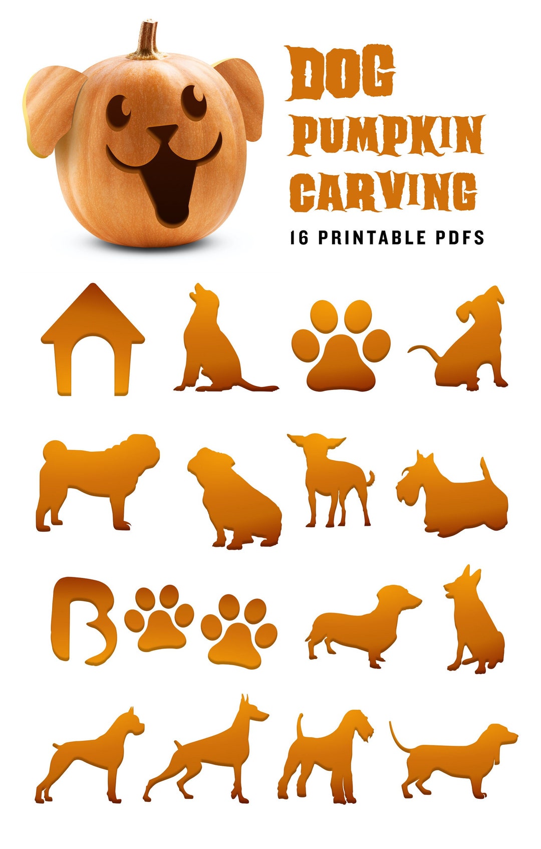 Dog Pumpkin Carving Stencil  Including Doberman Pug