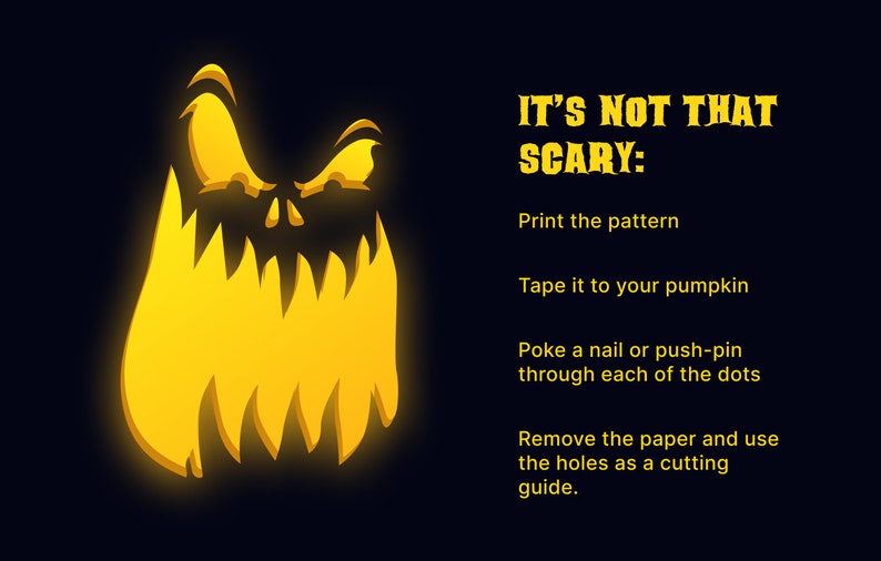 Scary Pumpkin Carving Pattern Angry Jack-o-Lantern Printable Templates image 3