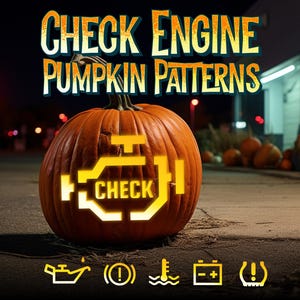 Check Engine Light Pumpkin Carving Stencil ||  Funny Design for Car Repair