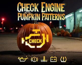 Check Engine Light Pumpkin Carving Stencil ||  Funny Design for Car Repair