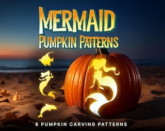 Mermaid Pumpkin Carving Patterns - Templates for Halloween Mermaid, Dolphin, Fish, and Shark Jack-o-lantern Patterns