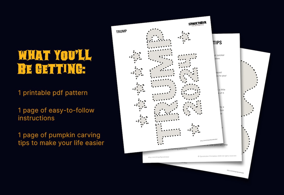 Donald Trump pumpkin carving patterns for Halloween // Trump Etsy