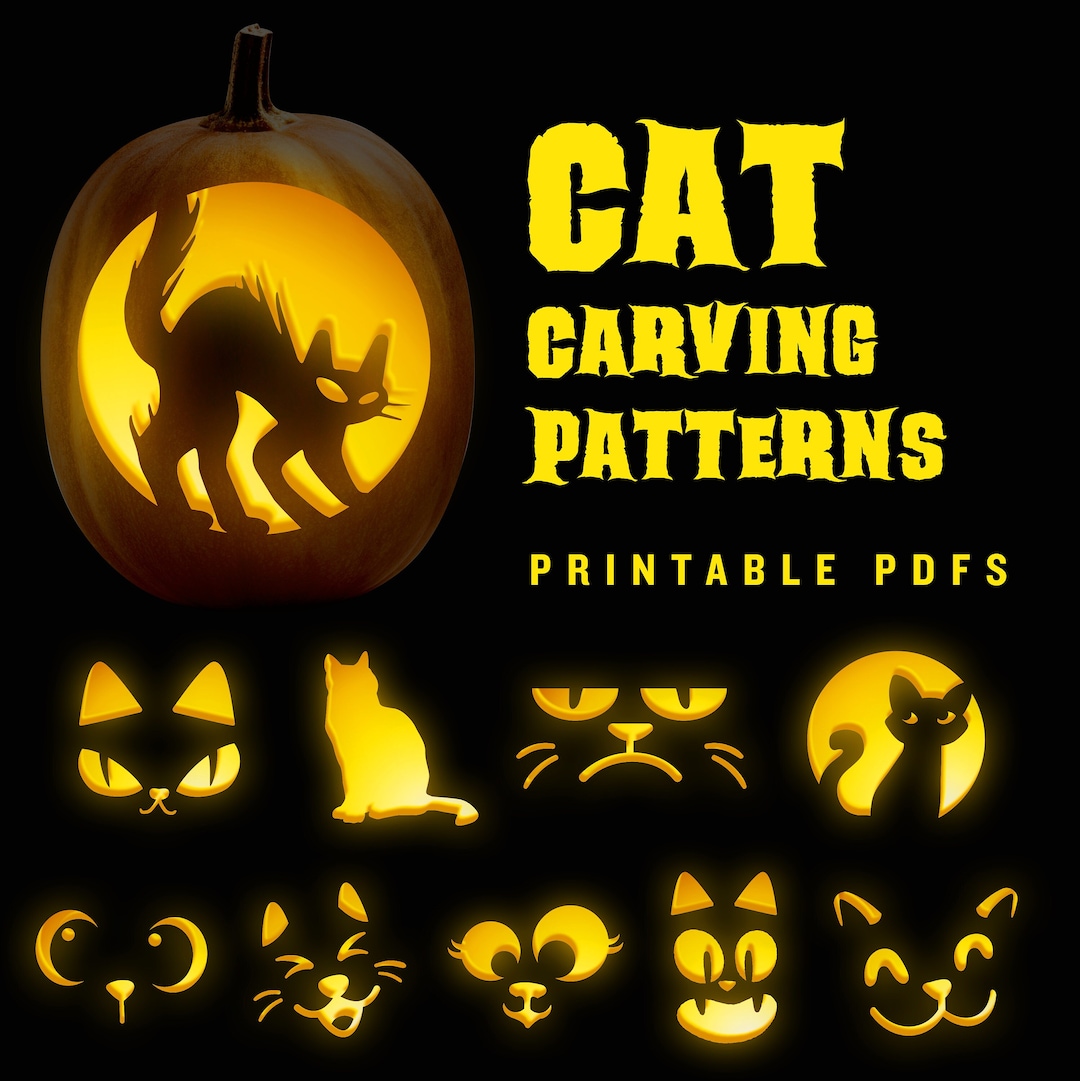 10 Halloween Cat Pumpkin Carving Jack-o-lantern Patterns / Including a ...