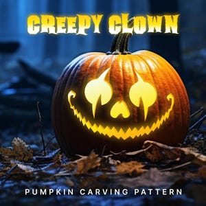 Creepy Clown Face Pumpkin Carving Pattern |  Printable Jack-o-Lantern Stencil for Your Halloween Haunt