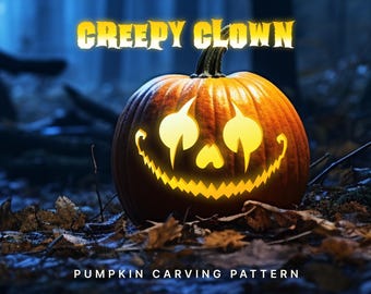 Creepy Clown Face Pumpkin Carving Pattern |  Printable Jack-o-Lantern Stencil for Your Halloween Haunt