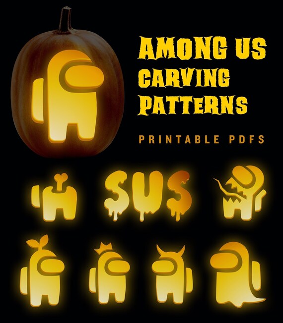Among Us Jack-o-Lantern Pumpkin Carving Patterns Including