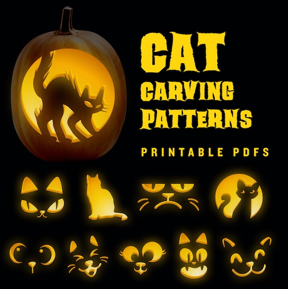 10 Halloween cat pumpkin carving jack-o-lantern patterns