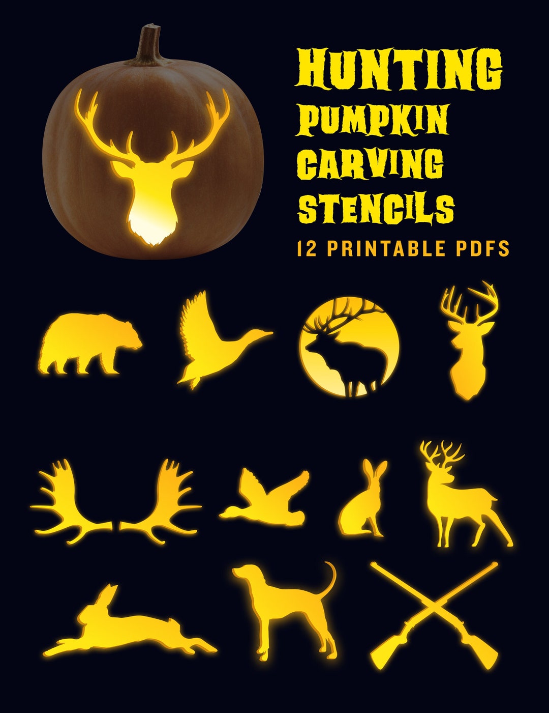 Hunting Pumpkin Carving Pattern  Jack-o-lantern Stencils for