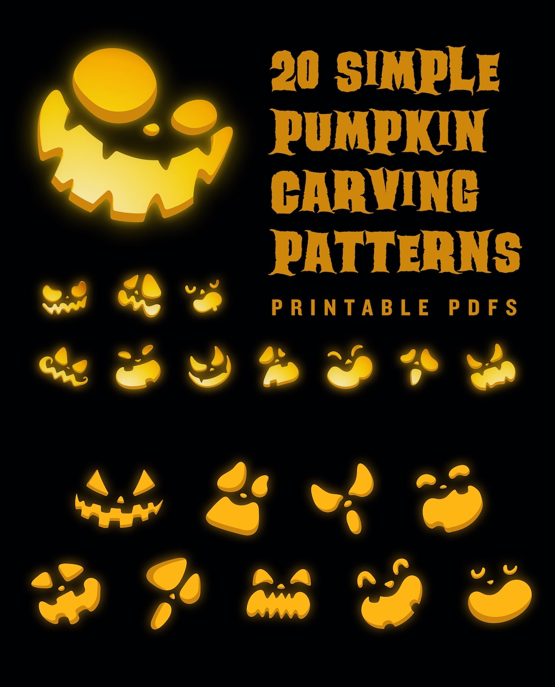 20 Printable Jack-o-lantern Pumpkin Carving Patterns for Halloween - Etsy