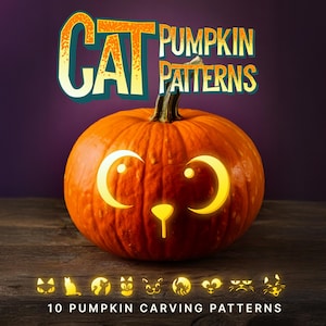 10 Halloween cat pumpkin carving jack-o-lantern patterns / Including a variety of printable cat stencils that include a variety of cat faces