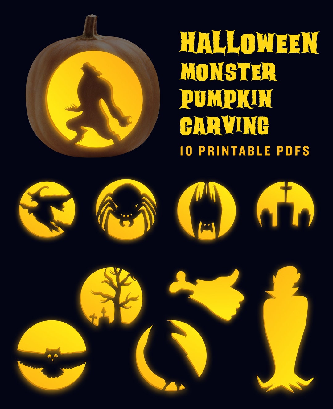 Printable Halloween Pumpkin Carving Stencils  Featuring a