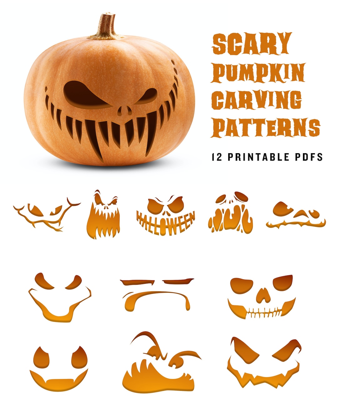 Scary Pumpkin Carving Pattern  Angry Jack-o-lantern Printable