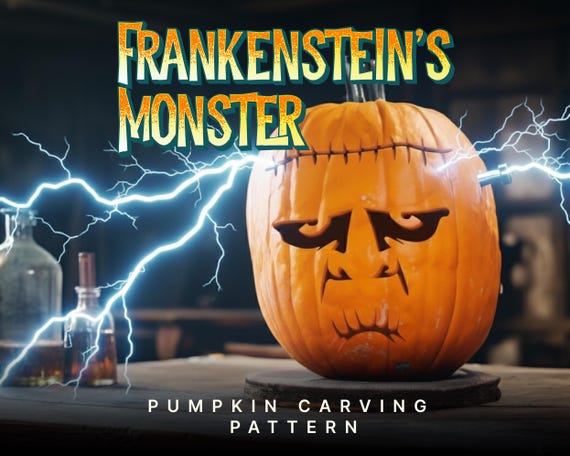 フランケンシュタインのモンスターの顔のカボチャの彫刻パターン