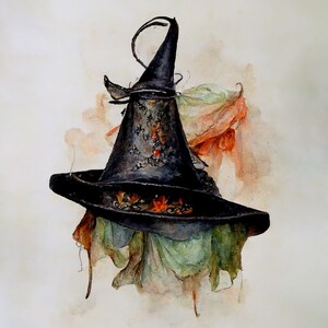 Printable Witch Hat Painting The Perfect Halloween Decor // Halloween Witch Poster Wall Art Instant Download image 3