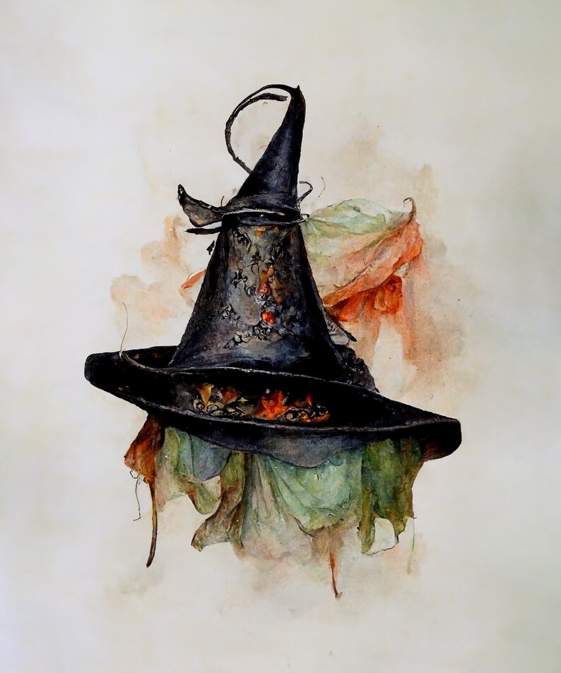 Printable Witch Hat Painting The Perfect Halloween Decor // Halloween Witch Poster Wall Art Instant Download zdjęcie 3