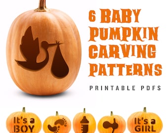 Printable Baby Announcement Pumpkin Carving Patterns for Halloween // Jack-o-Lantern for gender reveal party