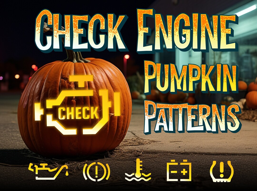 Check Engine Light Pumpkin Carving Stencil Funny Design For Car Repair 