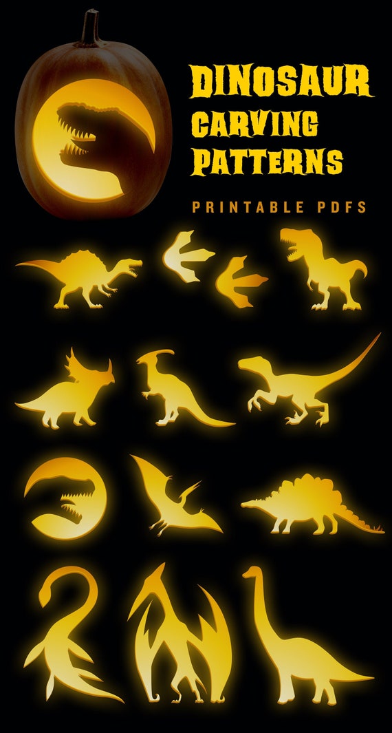 Dinosaur Pumpkin Carving Pattern  Simple Jack-o-Lantern