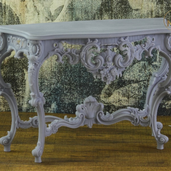 1:12 Classic Baroque Style Console Table - Furniture -  1/12th scale detailed miniature - unpainted